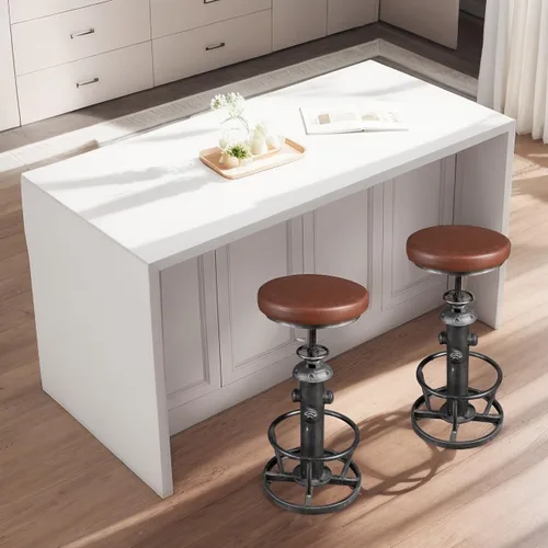 Vista 21 de Taburete de bar retro industrial giratorio para isla de cocina, 24.8-30.7 pulgadas, altura ajustable, diseño vintage de boca de incendios, taburetes