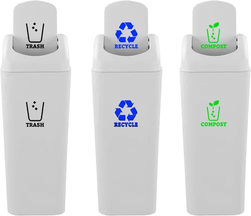 Vista 9 de Juego de 3 calcomanías de vinilo de reciclaje para basura, contenedor de compost, símbolo de cubo de reciclaje para organizar contenedores de basura