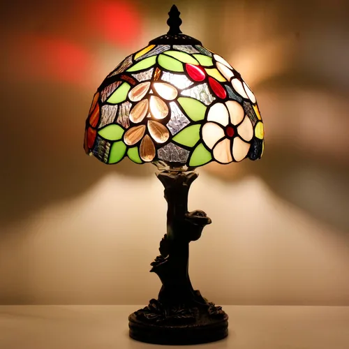 Pequeña lámpara de mesa Tiffany Lámpara de vidrieras Estilo de uva Estilo de uva marrón