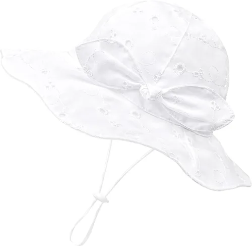 Vista 12 de Toddler Kids Baby Girl Sun Hat Floppy Cotton Summer Hat 50+ SPF Protective 04/Flor/Blanco