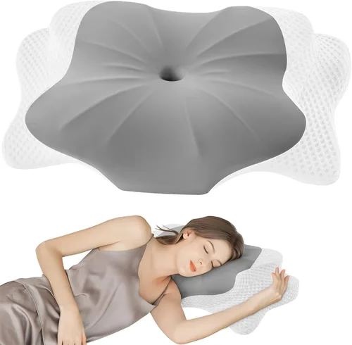 Vista 8 de DONAMA - Almohada cervical para cuello y hombros, diseño de espuma viscoelástica contorneado, soporte ergonómico para dormir de lado, espalda o boca