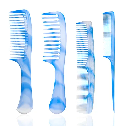 Juego de Peines para el Cabello: Peine Azul de Dientes Finos, Peine de Dientes Anchos, Cola de Rata y Peine de Doble Propósito para Hombres y