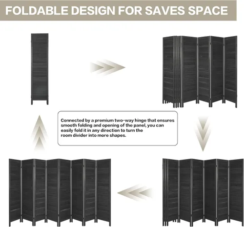 Vista 5 de ECOMEX Divisor de habitación de madera con 8 rejillas de 5.6 pies de alto, paneles de pantalla de privacidad plegables, pared divisora
