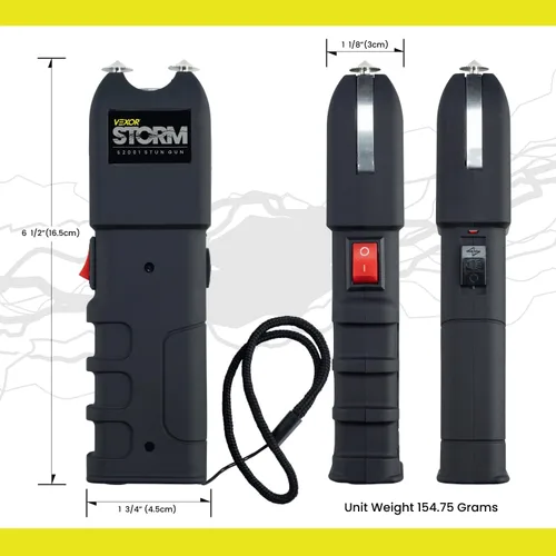 Vista 3 de Dispositivo de seguridad personal Vexor Storm S2001 - Recargable con luz LED - Agarre ergonómico y correa para la muñeca - Interruptor de seguridad