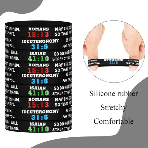 Vista 3 de Sumind 32 pulseras de silicona con versículos de la Biblia, pulseras motivacionales cristianas a granel con 4 diseños clásicos de las Escrituras