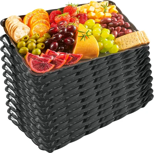 Vista 14 de Plasticpro - Bandejas de plástico para servir, rectangulares, 9 x 13 pulgadas, plato desechable para fiesta, 4 bandejas negras