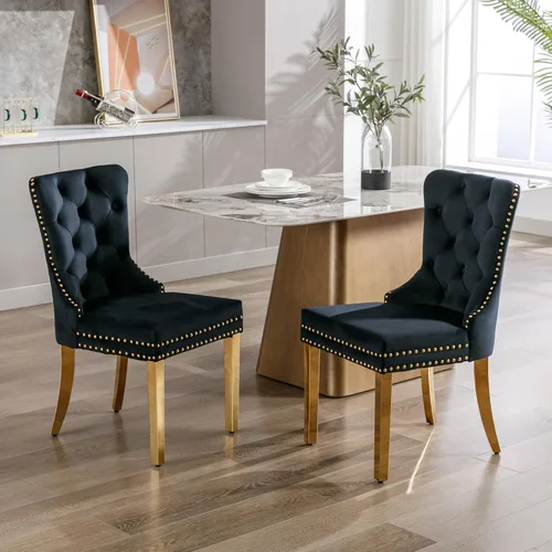 Vista 50 de KCC Juego de 6 sillas de comedor de terciopelo, silla de comedor tapizada de alta gama con respaldo acolchado, anillo de tracción de cabeza de Beige