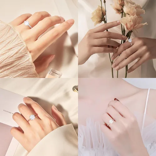 Vista 3 de Turandoss Anillos de moissanita para mujer, 2-3 quilates redondos de color D VVS1 Clarity Lab creado en laboratorio, anillos de compromiso de oro