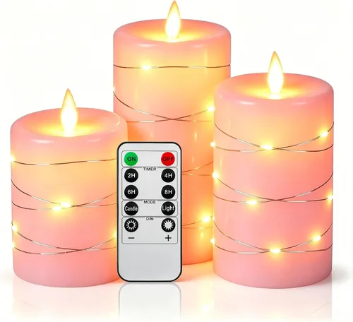 Vista 14 de Da by Paquete de 3 velas cónicas sin llama color marfil, velas LED parpadeantes realistas con cadena de luces circundantes, velas de batería ABS