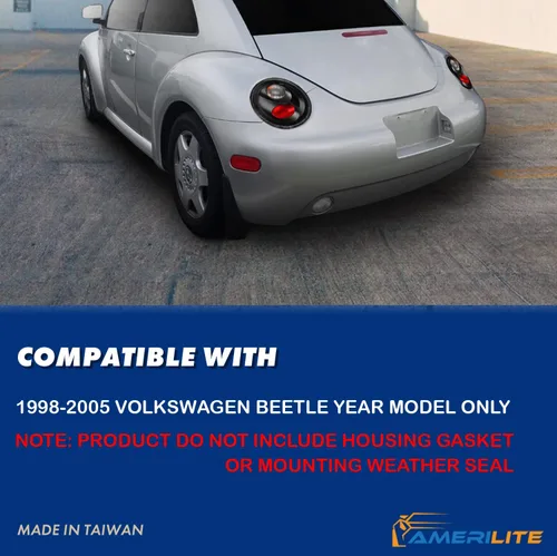 Vista 6 de AmeriLite Luces traseras Altezza negras transparentes para Volkswagen Beetle 1998-2005 - lado del pasajero y del conductor