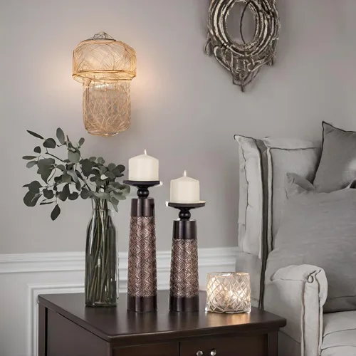 Vista 6 de Creative Scents Dublin - Juego de 2 portavelas de pilar marrón, decoración del hogar, decoración de mesa auxiliar, centros de mesa, decoración