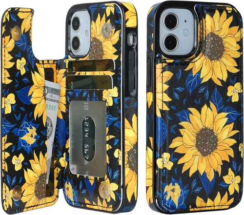 Vista 14 de HAOPINSH Funda tipo cartera para iPhone 12 Mini con soporte para tarjetas, diseño de mármol azul y morado en la parte trasera, de piel sintética