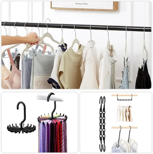 Vista 8 de VECELO Perchas de terciopelo de alta calidad con clips de metal (paquete de 20), antideslizantes y ahorran espacio con 1 ganchos mágicos y 2