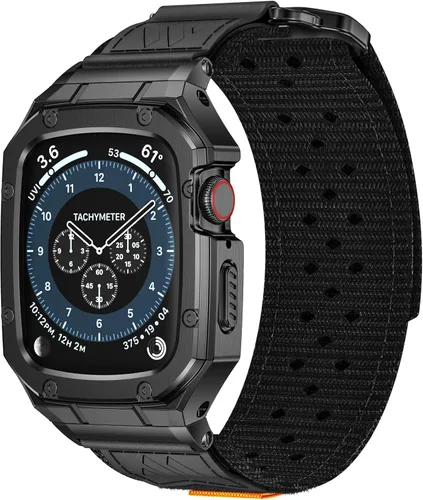 Vista 13 de BAITEYOU Correa con Funda Compatible con Apple Watch Series 6 5 4 SE 3 2 1 44mm 42mm, Correa de Nylon con Funda Resistente de Acero Inoxidable