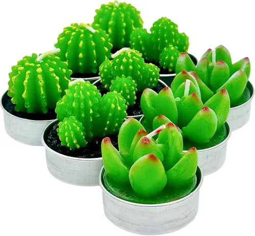 Vista 3 de 9 velas de té de cactus sin perfume con multicolor, velas de té de parafina, mini velas de mesa para el hogar, bodas, cumpleaños, velas decorativas