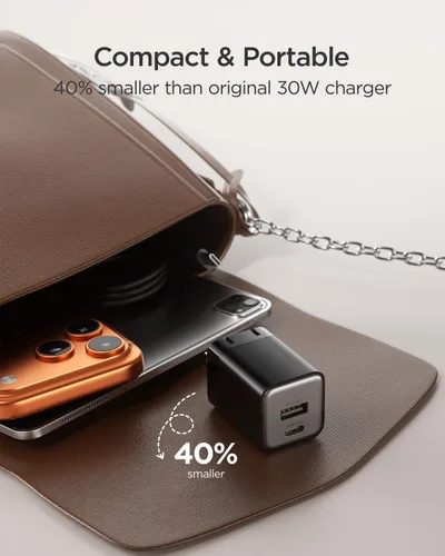 Vista 6 de wegear Cargador rápido USB C de 30 W, cargador de pared USB C de doble puerto con enchufe plegable para iPhone 16/15/14, Samsung S24, iPad, 40% más