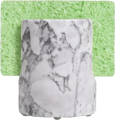 Vista 10 de Soporte de esponja de mármol para fregadero de cocina, plato de esponja, decoración rústica de granja (marrón oscuro)