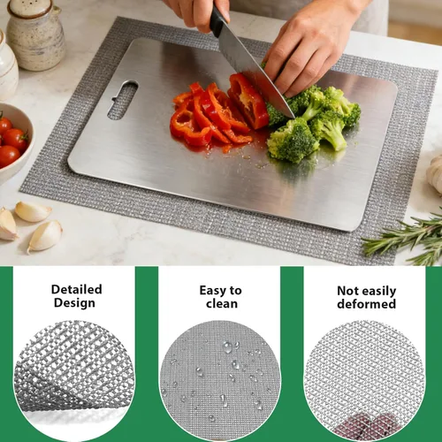Vista 2 de 100% Pure Titanium Cutting Boards for Kitchen, Dishwasher Safe Chopping Board for Meat, Double Sided and Effortlessly Clean, with Anti-slip Mat