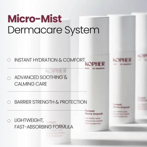 Vista 6 de Kopher Curepair Derma Facial Serum Spray Mist 4ever, con ampolla de renovación de la piel de 10GF e iluminadora para pieles sensibles, reduce