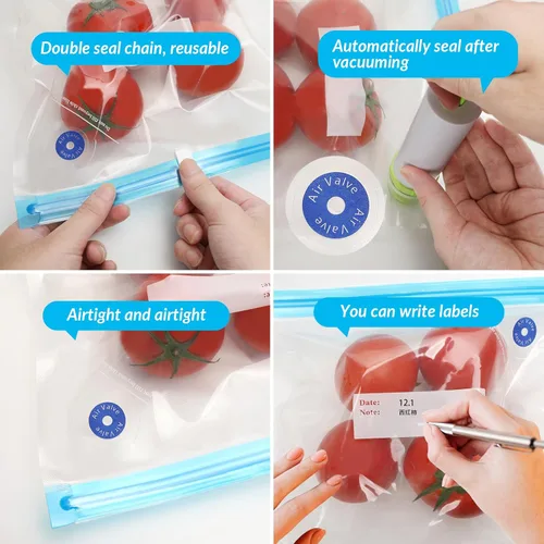 Vista 7 de Sous Vide Bags 27Pcs, BPA Free Reusable, Double-Layered Food Storage (8.5 x 8.5 in) for Cooking, Food Storage, and Microwave Heating. Includes 20