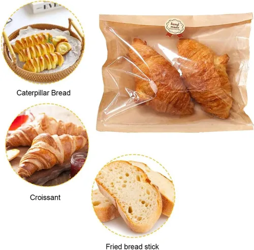 Vista 4 de Bolsas de panadería con ventana, 100 bolsas de papel kraft para sándwich, bolsas planas enceradas, bolsas de dona, bolsa de dulces, galletas