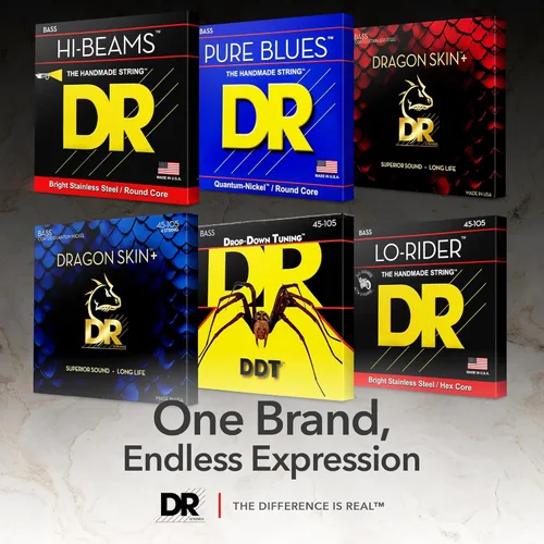 Vista 7 de DR Strings Beauties-Black Coated Steel 6 Cuerdas de guitarra bajo, calibre 30-125, núcleo redondo (BKB6-30)