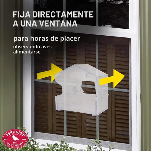 Vista 4 de Perky-Pet Comedero transparente para pájaros con ventosas fuertes, capacidad de semillas de 1 libra, Perky Pet 347, alimentación entretenida