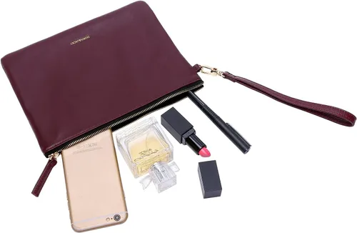 Vista 4 de DORIS&JACKY Bolso de mano de piel de cordero para mujer, cartera grande y suave de diseñador con correa..