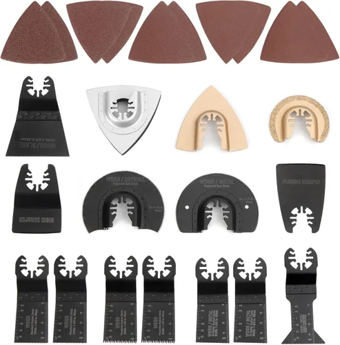 WORKPRO 25 piezas de accesorios oscilantes multiherramienta, hojas de sierra oscilantes de liberación rápida para cortar madera y metal, plástico,