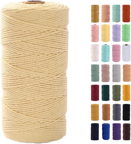 Vista 20 de Cuerda de macramé azul aire de 0.079 in x 220 yardas, cuerda de algodón colorido de algodón suave para colgar en la pared, colgadores de plantas