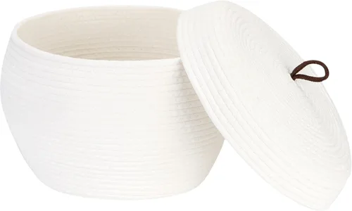 Vista 15 de Sea Team Cesta de almacenamiento redonda de cuerda de algodón con tapa, contenedor de almacenamiento tejido decorativo, cesto, maceta, caddy