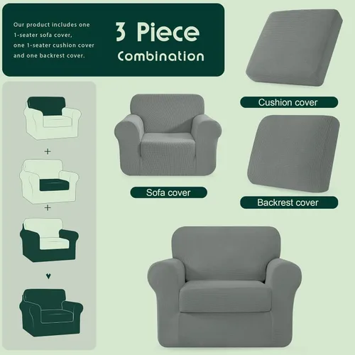 Vista 86 de CHUN YI Fundas para sofá de 7 piezas, lavables, fundas elásticas para sofá de 3 cojines con respaldo y fundas de cojín separados, protector