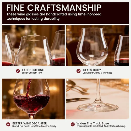 Vista 3 de GENICOOK Juego de 6 copas de vino tinto de 17 onzas – Cristalería soplada a mano sin plomo con tallo largo, elegantes copas de vino transparentes