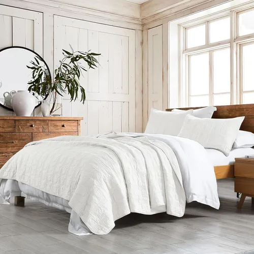 Vista 14 de HORIMOTE HOME Juego de edredón 100% algodón tamaño Queen, juego de colcha prelavada gris claro, funda de cama decorativa con costuras ligeras y 2
