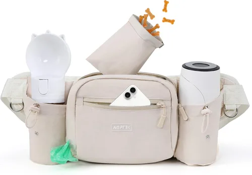 AGPTEK Dog Walking Fanny Pack, Large Capacity Dog Training Treat Pouch, Waist Bag with Removable Snack Pouch, Water Holder, Poop Bag Dispenser,