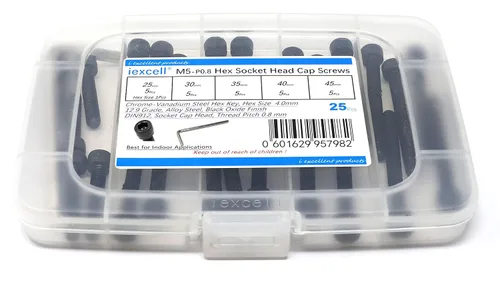Vista 53 de iexcell - Juego de 100 tornillos de cabeza hexagonal M2 x 4 mm, paso de rosca 0.4 mm, acero de aleación grado 12.9, con acabado de óxido negro