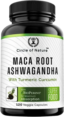 Vista 2 de CIRCLE OF NATURE El suplemento de Ashwagandha y hongo de raíz de maca contiene melena de león, cordyceps, reshi, shitake