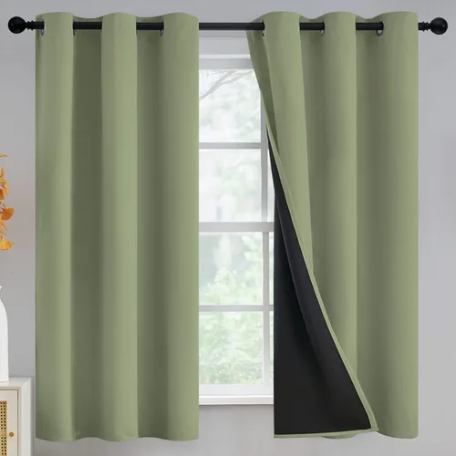 Vista 47 de Yakamok Cortinas 100% opacas para dormitorio, 2 paneles, cortinas de ventana completamente opacas, paneles de ventana con aislamiento térmico
