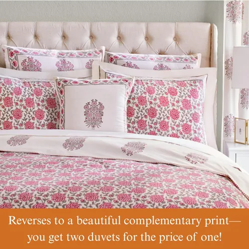 Vista 2 de Saffron Marigold Funda de edredón tamaño King de 100 % algodón, reversible, estampado a mano, decorativa, para decoración de dormitorio, 108 x 90