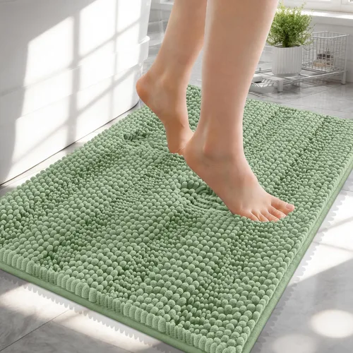Vista 254 de OLANLY Alfombras de Baño Gruesas de 47 x 20 pulgadas, Extra Suaves Absorbentes de Chenilla a Rayas, Respaldo de Goma, Lavables y Secables a Máquina
