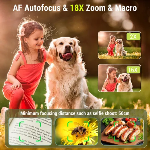 Vista 4 de Cámara digital, cámaras 4K 64MP para fotografía, cámara de vlogging con pantalla abatible de 270°, enfoque automático, flash, zoom 18X, 2