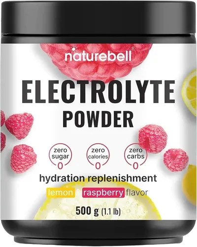 NatureBell Polvo de electrolitos - 17.64 oz - Soporte de hidratación con minerales esenciales - Apoyo de energía y salud muscular* - Sin azúcar y