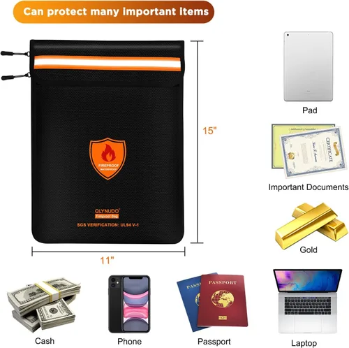 Vista 7 de Bolsa de documentos ignífuga – Bolsa de dinero impermeable ignífuga con cremallera para efectivo/documentos importantes/objetos de valor