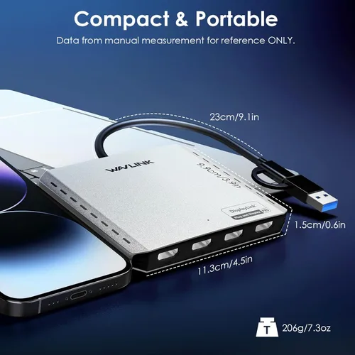 Vista 7 de WAVLINK USB 3.0 o USB-C a Quad HDMI Splitter Pantalla extendida para cuatro monitores con 85W PD, adaptador Displaylink 4 HDMI 4K @60Hz para Mac