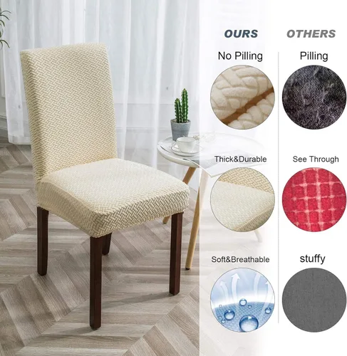 Vista 3 de Genina Fundas para sillas de comedor, fundas elásticas para sillas de comedor, fundas elásticas para sillas Parsons de la cocina (beige, 2 unidades)