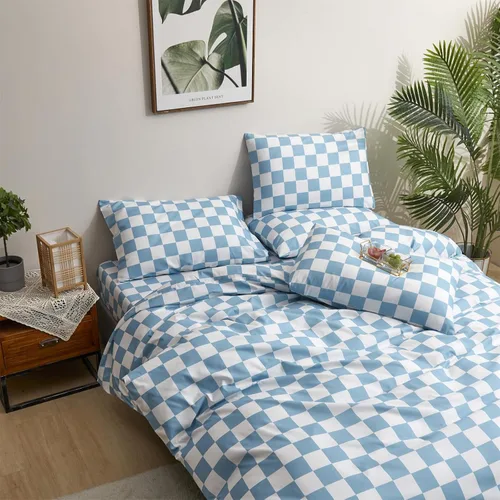 Vista 469 de CLOTHKNOW Juego de edredón de 3 piezas a cuadros color beige óxido, tamaño Full, juego de ropa de cama de cuadros edredón terracota con 2 fundas