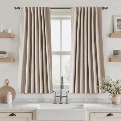 Vista 80 de UHITECH Cortinas opacas cortas de 24 pulgadas de largo para sala de estar, juego de 2 paneles con pestaña trasera, bolsillo para barra, cortinas