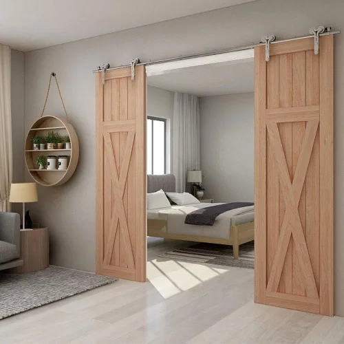 Vista 29 de TSMST Kit de herrajes para puerta corrediza de granero de 4 pies, riel de puerta de granero resistente de acero inoxidable para una sola puerta