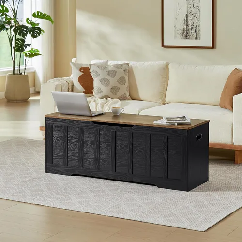 Vista 2 de VANKILEY 51.2" Storage Chest Extra Large,Wooden Storage Bench,Black+Brown