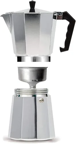 Vista 2 de Moka Pot - Cafetera italiana, géiser de aluminio, cafetera de géiser, hervidor de agua, estufa con leche, utensilios de café clásicos, accesorios